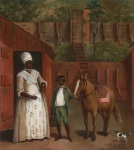 Una madre con suo figlio e un pony